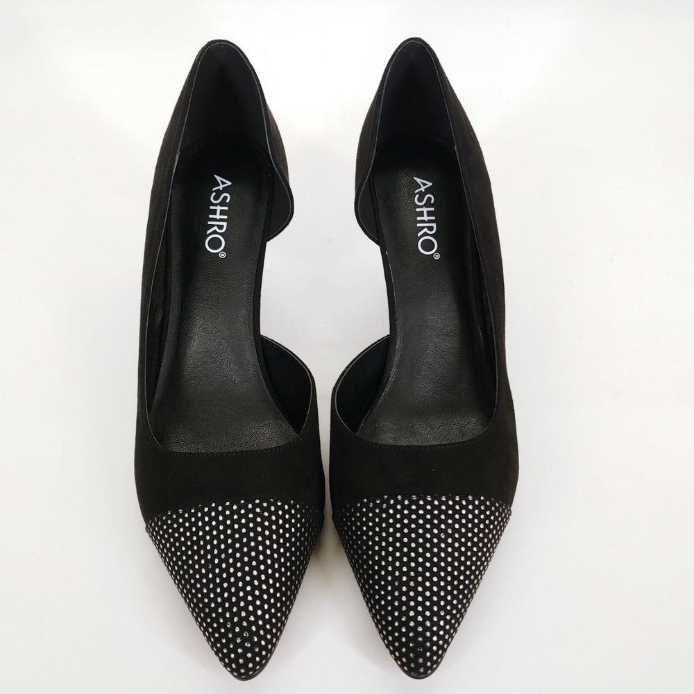 Ashro Shoes Womens Pump Sajama Black Silver Cut Out Side Kitten Heels 10 NEW